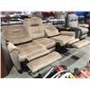 Image 2 : MODERN STYLE 3-CUSHION LIGHT BROWN COUCH WITH 2 POWER RECLINER ENDS (APPROX 77" X 28")