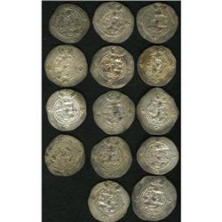 Lot of fourteen Sasanian drachm. Includes all mid-perio Lot of fourteen Sasanian drachm.
