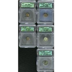 Lot of five Jewish AE prutah, all certified. Includes: Lot of five Jewish AE prutah, all certified.