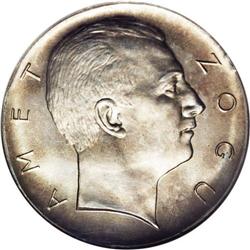 King Zog I Prova 5 Franga Ari 1927V, KM-PR22, MS65 NGC. King Zog I Prova 5 Franga Ari 1927V,