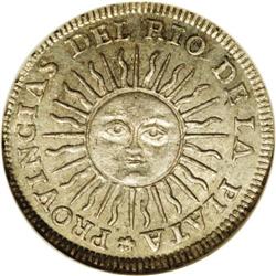 Rio de la Plata. Real 1813J-PTS, KM2, MS63 NGC, very li Rio de la Plata. Real 1813J-PTS, 