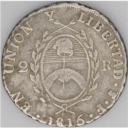 Rio de la Plata. 2 Reales 1815F-PTS, KM3, nice lightly Rio de la Plata. 2 Reales 1815F-PTS, 