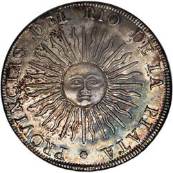 Rio de la Plata. 8 Reales 1813J-PTS, KM5, lustrous AU. Rio de la Plata. 8 Reales 1813J-PTS, 