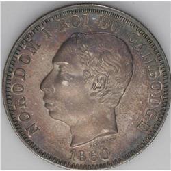 Norodom I Piastre 1860, Head left/Arms, KM49, A Specime Norodom I Piastre 1860,