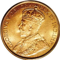 George V Cent 1912, KM21 MS65 PCGS, Full Red George V Cent 1912, 