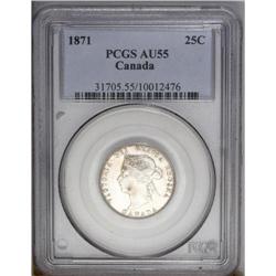 Victoria 25 Cents 1871, KM5, PCGS Graded AU55 Victoria 25 Cents 1871,