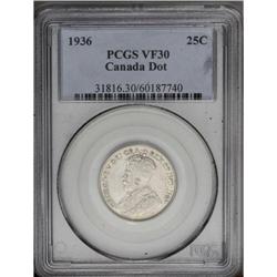 George V 25 Cents 1936 Dot, KM24a, VF30 PCGS George V 25 Cents 1936 Dot,