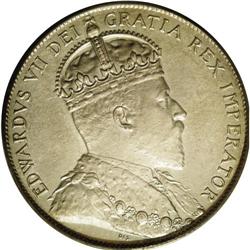 Edward VII 50 Cents 1909, KM12 MS62 PCGS, a lightly ton Edward VII 50 Cents 1909,