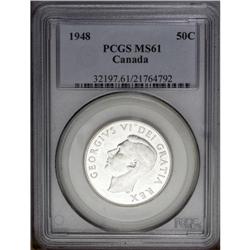 George VI 50 Cents 1948, KM45 MS61 PCGS, a soft strike George VI 50 Cents 1948,