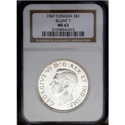 George VI Dollar 1947 Blunt 7, KM37, MS63 NGC. George VI Dollar 1947 Blunt 7,