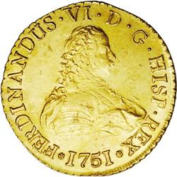 Ferdinand VI gold 8 Escudos 1751-J, Bust right/Crowned Ferdinand VI gold 8 Escudos 1751-J,