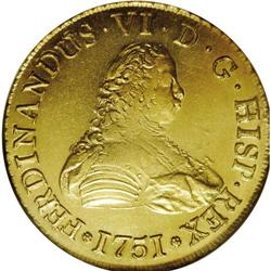 Ferdinand VI gold 8 Escudos 1751-So, Bust right/ Ferdinand VI gold 8 Escudos 1751-So,