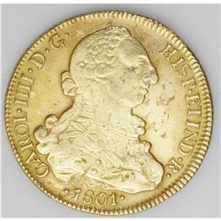 Carlos IV gold 8 Escudos 1801-AJ, KM54, VF-XF with plan Carlos IV gold 8 Escudos 1801-AJ, 