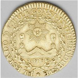 Republic gold 2 Escudos 1825I, Sun, mountains, and volc Republic gold 2 Escudos 1825I,