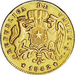 Republic gold 2 Escudos 1842-IJ, KM102.1, nice VF-XF wi Republic gold 2 Escudos 1842-IJ, 