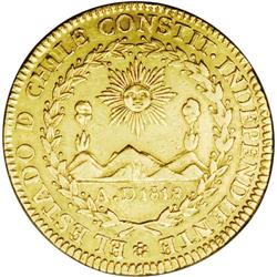 Republic gold 4 Escudos 1834IJ, Sun, mountains, and vol Republic gold 4 Escudos 1834IJ,