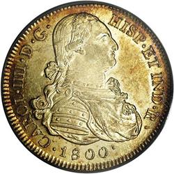Colombia, . 1800-P JF 8 Esc AU55 PCGS. Charles IV gold 8 Escudos 1800 P-JF,