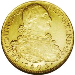 Charles IV gold 8 Escudos 1805 P-JT, Bust right/Arms, K Charles IV gold 8 Escudos 1805 P-JT,