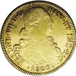 Ferdinand VII gold 8 Escudos 1820 NR/P-JF, Bust right/A Ferdinand VII gold 8 Escudos 1820 NR/P-JF,