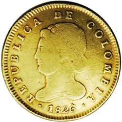 Republic of Colombia gold 4 Escudos 1826 IF, Bust left/ Republic of Colombia gold 4 Escudos 1826 IF,
