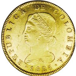 Republic of Colombia gold 8 Escudos 1825-JF Bogota, KM8 Republic of Colombia gold 8 Escudos 1825-JF 