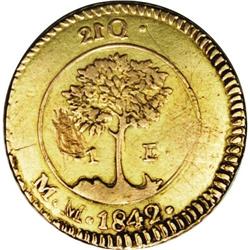 Republic gold 1 Escudo 1842MM, Radiant star/Tree, KM33. Republic gold 1 Escudo 1842MM,