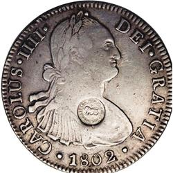Countermarked Mexican 8 Reales 1802-Mo, countermark typ Countermarked Mexican 8 Reales 1802-Mo,