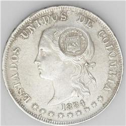 Republic Necessity Counterstamp (1889), KM134, Colombia Republic Necessity Counterstamp (1889), 