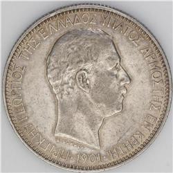 Prince George 5 Drachmai 1901, KM9, strong VF+ with som Prince George 5 Drachmai 1901, 