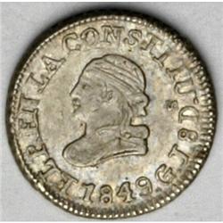 Republic 1/4 Real 1849-GJ, KM36, choice lustrous AU, ve Republic 1/4 Real 1849-GJ, 