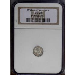 Republic 1/4 Real 1852-GJ, KM36, MS63 NGC, an appealing Republic 1/4 Real 1852-GJ, 