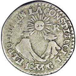 Republic 1/2 Real 1833-GJ, KM12.1, type with the denomi Republic 1/2 Real 1833-GJ, 