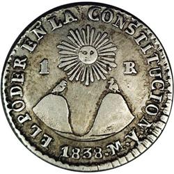 Republic Real 1838-MV, KM17, choice toned VF+, unusuall Republic Real 1838-MV, 