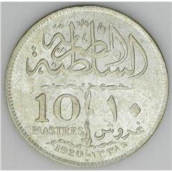 Sultan Fuad 10 Piastres 1920H, KM327, choice AU-UNC, fu Sultan Fuad 10 Piastres 1920H, 