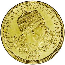 Menelik II gold Wark EE1889 (1896), KM18, choice brilli Menelik II gold Werk EE1889 (1896), 