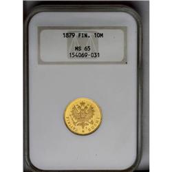 Russian Duchy gold 10 Markkaa 1879S, KM-8.2, MS65 NGC. Russian Duchy gold 10 Markkaa 1879S,