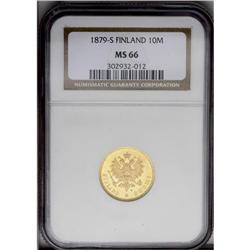 Russian Duchy gold 10 Markkaa 1879S, KM-8.2, MS66 NGC. Russian Duchy gold 10 Markkaa 1879S,