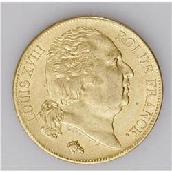 Louis XVIII gold 20 Francs 1818W, KM712.9, Fr-539, lust Louis XVIII gold 20 Francs 1818W,