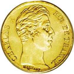 Charles X gold 20 Francs 1828A, KM726.1, Fr-549, MS62 N Charles X gold 20 Francs 1828A,