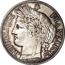 Second Republic 5 Francs 1851A, KM761.1, toned UNC with Second Republic 5 Francs 1851A,