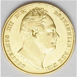 William IV sovereign, 1837. S-3829B. About XF, lightly William IV sovereign, 1837. 