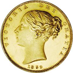 Victoria young head Proof sovereign, 1839. S-3852. Plai Victoria young head Proof sovereign, 1839. 