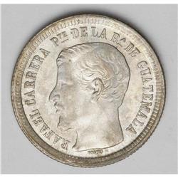 Republic 2 Reales 1865R, KM139, choice AU-UNC, full min Republic 2 Reales 1865R, 