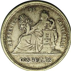 Republic 2 Reales 1892 No Star, KM154b.2, XF40 NGC, a n Republic 2 Reales 1892 No Star, 