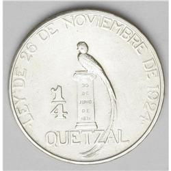 Republic 1/4 Quetzal 1925, KM240.1, with Nobles, brilli Republic 1/4 Quetzal 1925, 
