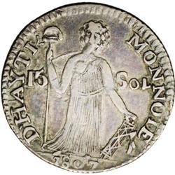 Republic of North Haiti. 15 Sols 1807, KM6, XF40 NGC, a Republic of North Haiti. 15 Sols 1807, 