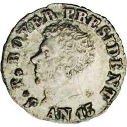 Republic Silver 6 Centimes An 15 (1818), KM17, MS61 NGC Republic Silver 6 Centimes An 15 (1818), 