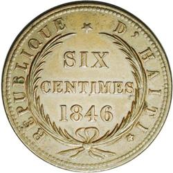 Republic 6 Centimes 1846-An 43, KM28, MS62 NGC Brown, a Republic 6 Centimes 1846-An 43, 