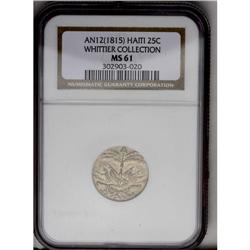 Republic 25 Centimes An 12 (1815), KM12.2, MS61 NGC, sm Republic 25 Centimes An 12 (1815), 