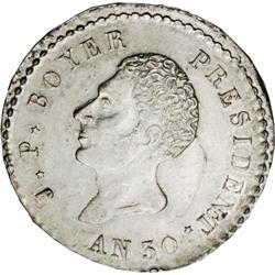 Republic 100 Centimes An 30 (1833), KM23, AU58 NGC, wel Republic 100 Centimes An 30 (1833), 